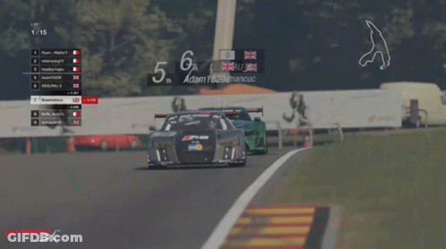 A Video Game Screen Shows A Race Between Adam 18238 And Dennis Wright GIF