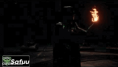 A Video Game Screen Shows A Skeleton With A Green Bottle In His Hand GIF