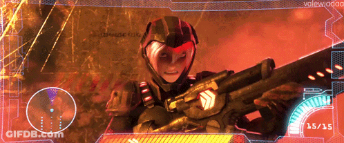 A Video Game Screen Shows A Soldier Holding A Gun And The Number 15/15 On The Bottom Right GIF