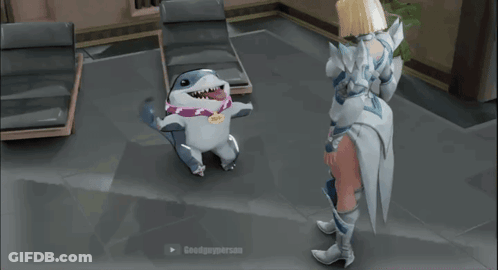 A Video Game Screen Shows A Woman Standing Next To A Dog And The Words " Readmyperson " On The Bottom Right GIF
