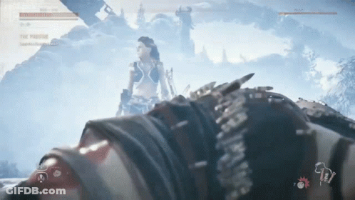 A Video Game Screen Shows A Woman Standing Next To A Man Laying On The Ground GIF