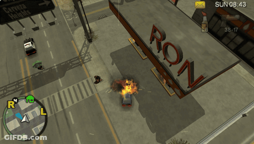 A Video Game Screen Shows An Explosion And Says " Wasted " GIF