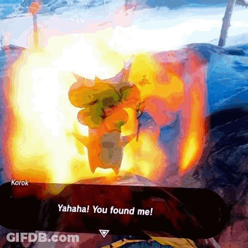 A Video Game Screen Shows Korok Saying " Yahaha You Found Me " GIF
