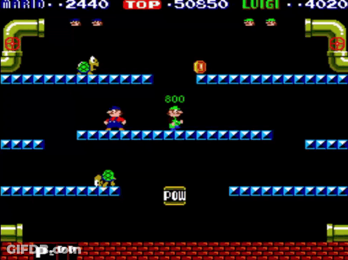 A Video Game Screen Shows Mario And Luigi Fighting A Turtle GIF