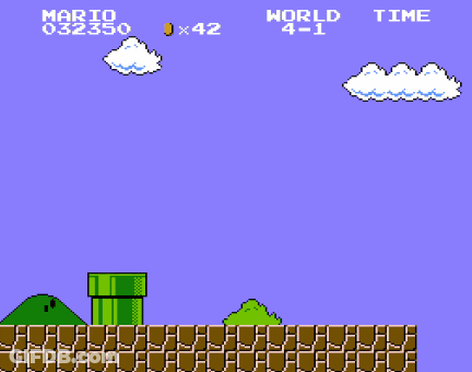 A Video Game Screen Shows Mario Standing On A Pyramid And Says World 41 Time 334 GIF