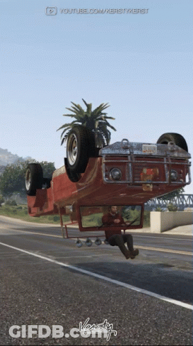 A Video Game Screenshot Of A Car That Is Upside Down And Says Kersty GIF