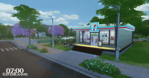 A Video Game Shows A 7 Eleven Store With A Time Of 07:00 GIF