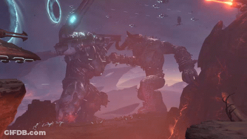 A Video Game Shows A Giant Robot Fighting Another Giant Robot GIF