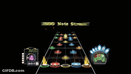 A Video Game Shows A Guitar Playing A Song With A Score Of 4893 GIF