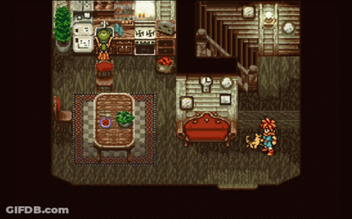 A Video Game Shows A Living Room With A Table And Chairs GIF