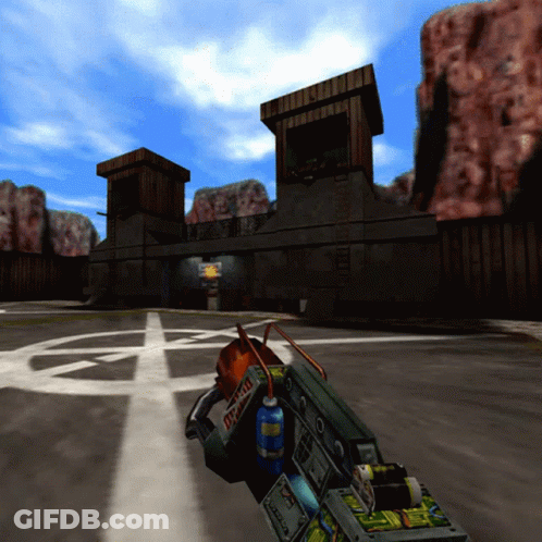 A Video Game Shows A Person Holding A Gun And A Sign That Says ' Emergency ' GIF