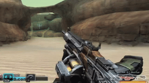 A Video Game Shows A Person Holding An Ak 47 Buster GIF