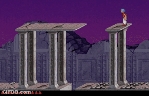 A Video Game Shows A Person Jumping Over A Pillar GIF