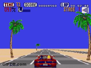 A Video Game Shows A Red Car Driving Down A Road GIF