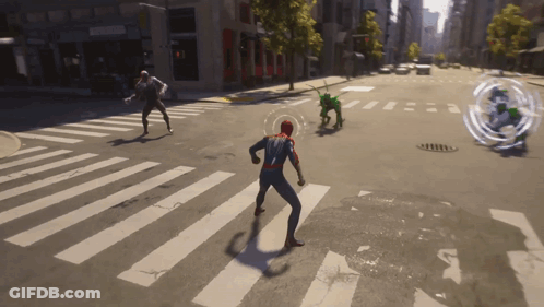 A Video Game Shows A Spider-Man Fighting A Monster GIF