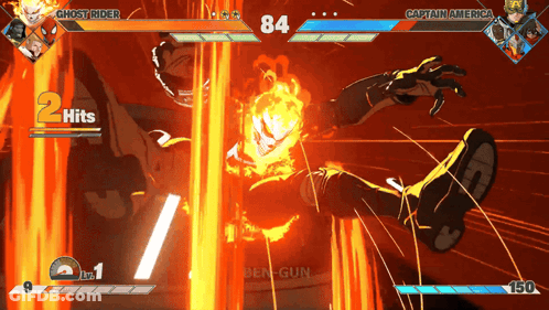 A Video Game Shows Ghost Rider And Captain America Fighting Each Other GIF