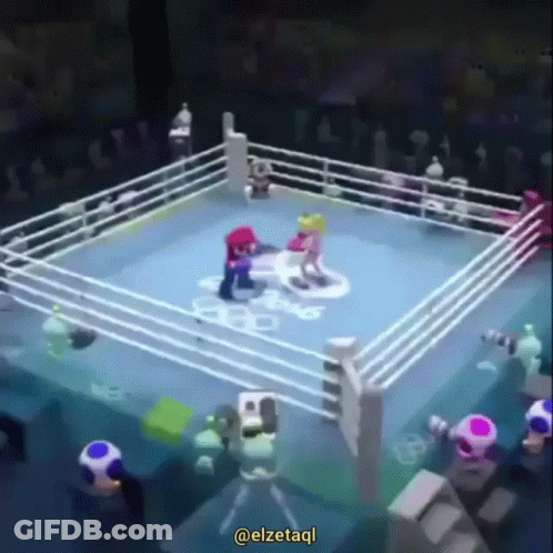A Video Game Shows Mario And Luigi Fighting In A Boxing Ring .. GIF