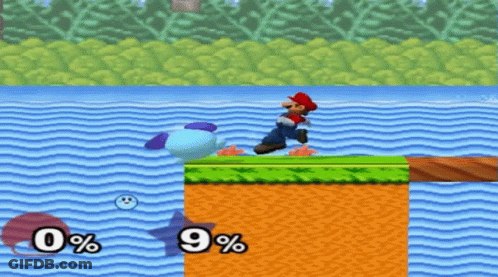 A Video Game Where Mario And Kirby Are Fighting Each Other GIF