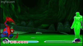 A Video Game Where Spider-Man Is Fighting A Green Ghost GIF