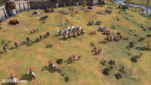 A Video Game With A Castle In The Background And Lots Of Soldiers GIF