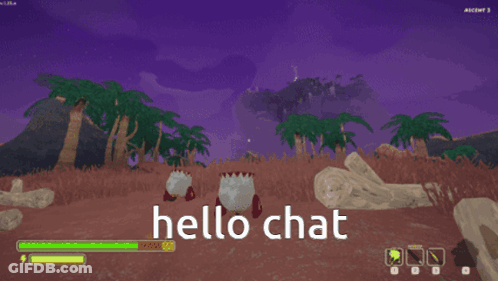 A Video Game With A Green Character Holding An Umbrella And Says Hello Chat GIF