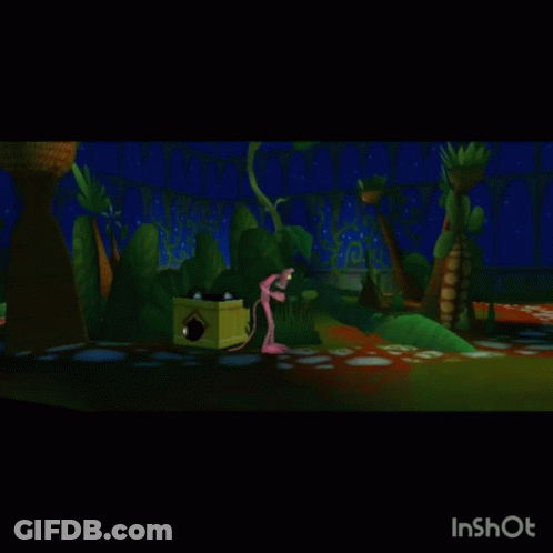 A Video Game With A Pink Panther And Hearts On It GIF