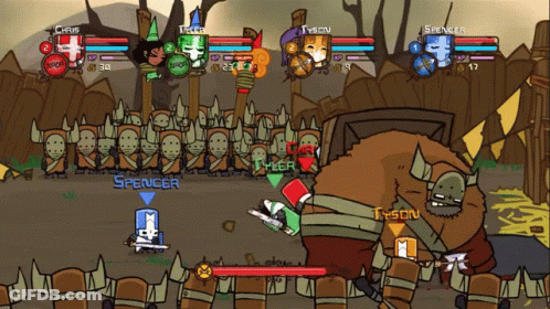 A Video Game With Chris Tyson And Spencer Fighting A Monster GIF