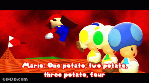 A Video Game With Mario One Potato Two Potato And Three Potato Four GIF