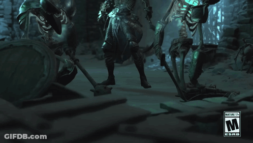 A Video Game With Skeletons And The Letter M On The Bottom Right GIF
