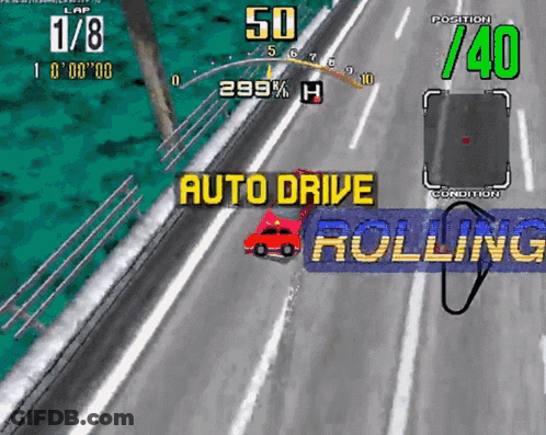 A Video Game With The Words Auto Drive Rolling On The Screen GIF
