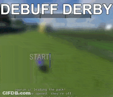 A Video Game With The Words Debuff Derby Written On It GIF