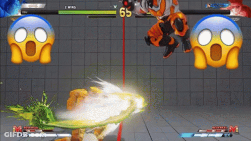 A Video Game With Two Surprised Faces And The Number 65 On The Screen GIF