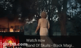 A Video Of A Burning Building With The Words Watch Now Band Of Skulls GIF