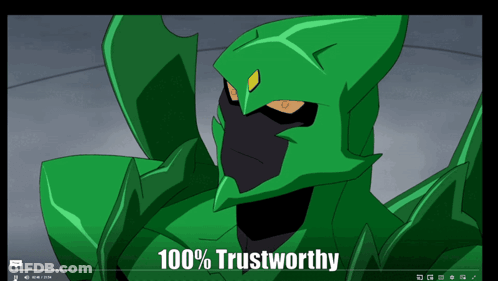 A Video Of A Cartoon Character With The Words 100 % Trustworthy At The Bottom GIF