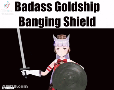 A Video Of A Girl Holding A Sword And Shield GIF