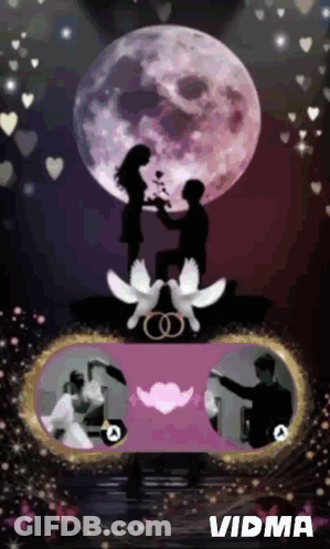 A Video Of A Man Proposing To A Woman With A Full Moon Behind Them GIF