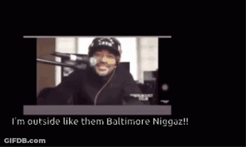 A Video Of A Man Talking Into A Microphone With The Words I 'M Outside Like Them Baltimore Niggaz GIF
