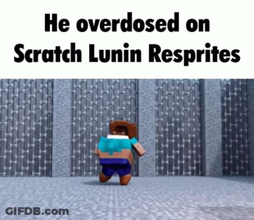 A Video Of A Minecraft Character Walking With The Caption He Overdosed On Scratch Lunin Resprites GIF