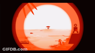 A View Of A Desert Through A Scope With The Word Cinema On The Bottom GIF