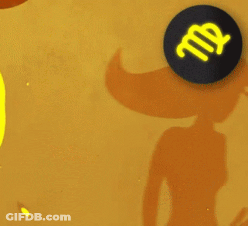 A Virgo Man Sign With A Silhouette Of A Woman On A Yellow Background GIF