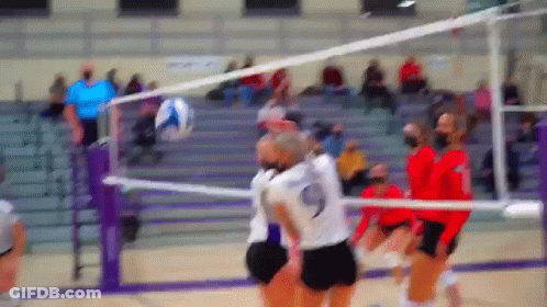 A Volleyball Game Is Being Played In A Gym GIF