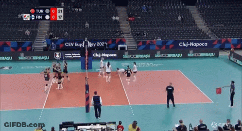 A Volleyball Game Is Being Played In A Stadium Sponsored By Cev GIF
