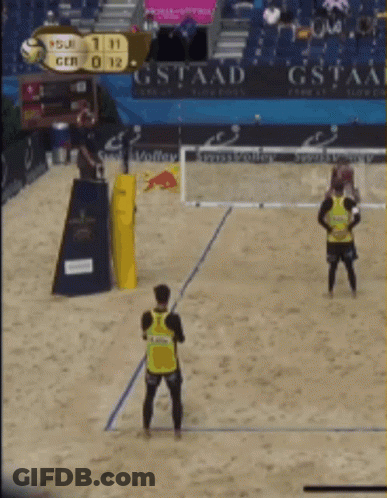 A Volleyball Game Is Being Played With A Scoreboard That Says Gstaad In The Background GIF