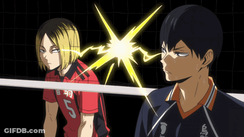 A Volleyball Player With The Number 5 On His Jersey Stands Next To Another Player GIF