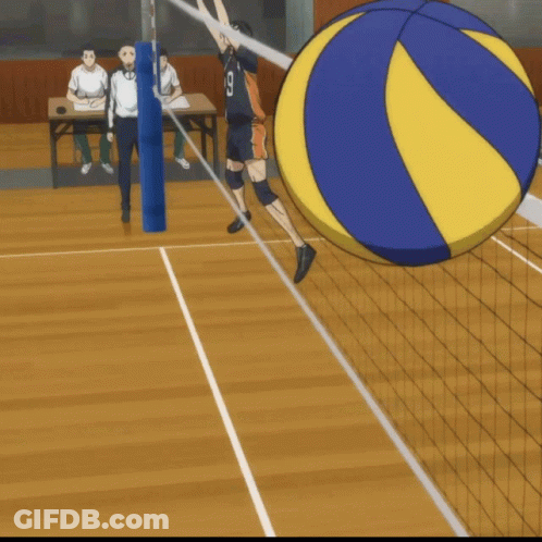 A Volleyball Player With The Number 9 On His Jersey Is Jumping To Hit The Ball GIF