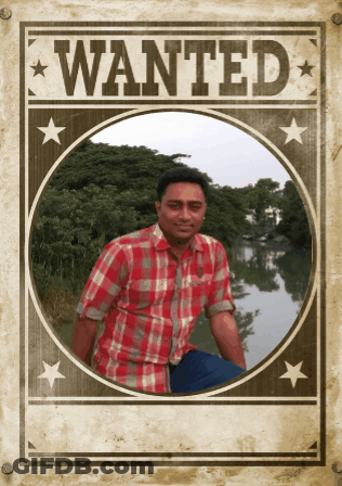 A Wanted Poster With A Picture Of A Man GIF