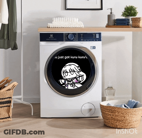 A Washing Machine With A Sticker On It That Says U Just Got Kuru Kuru GIF