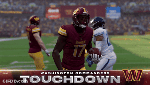 A Washington Commanders Touchdown Advertisement With A Football Player GIF