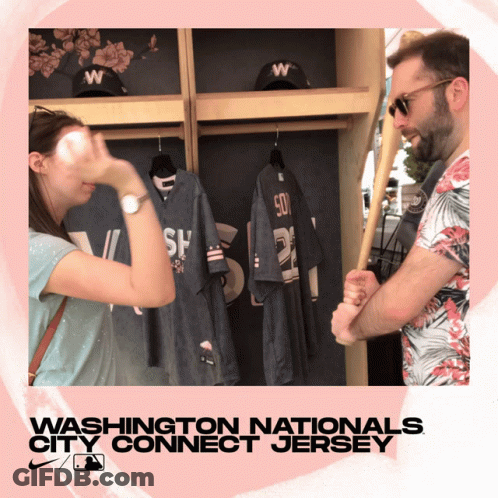 A Washington Nationals City Connect Jersey Poster With A Man And A Woman GIF