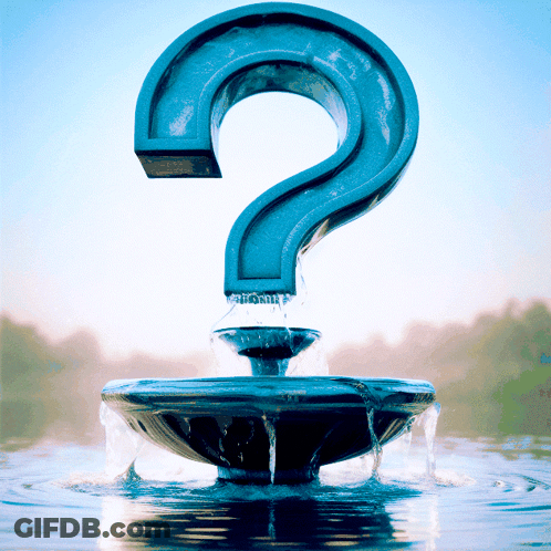 A Water Fountain With A Question Mark On It GIF